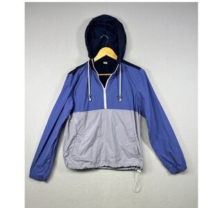 Colorblock Anorak Windbreaker Jacket Hooded Pullover Blue Grey‎ Size M